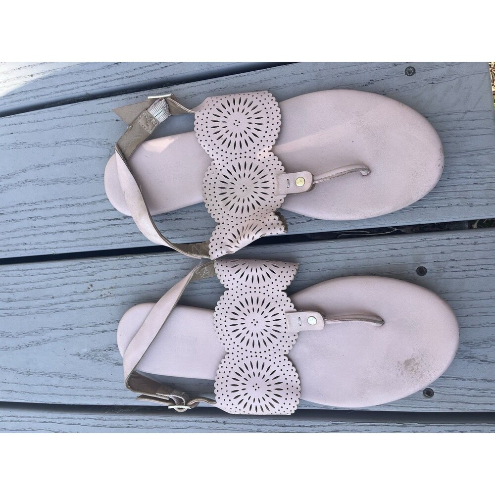 LC Lauren Conrad Pink Cut-Out Thong Flat Ankle Strap Buckle Sandals